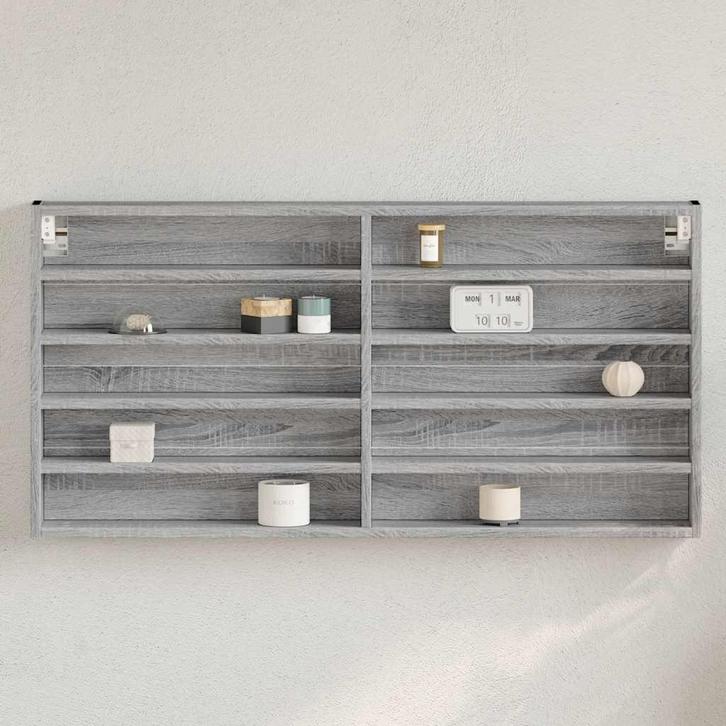vidaXL Vitrinekast 100x8,5x50 cm bewerkt hout grijs sonoma, Huis en Inrichting, Kasten | Wandmeubels, Nieuw, Verzenden
