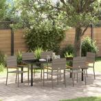vidaXL 7-delige Tuin Eetset in Grijs Poly Rattan, Tuin en Terras, Tuinstoelen, Verzenden, Nieuw