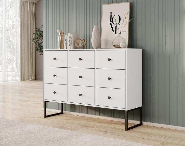 Meubella Ladekast wit 115 cm - Dressoir 9 lades, Huis en Inrichting, Kasten | Overige, Nieuw, Verzenden