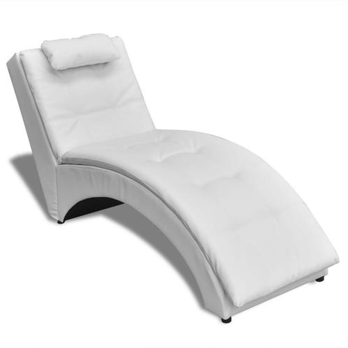vidaXL Chaise longue met kussen kunstleer wit, Huis en Inrichting, Zetels | Zetels en Chaises Longues, Nieuw, Verzenden