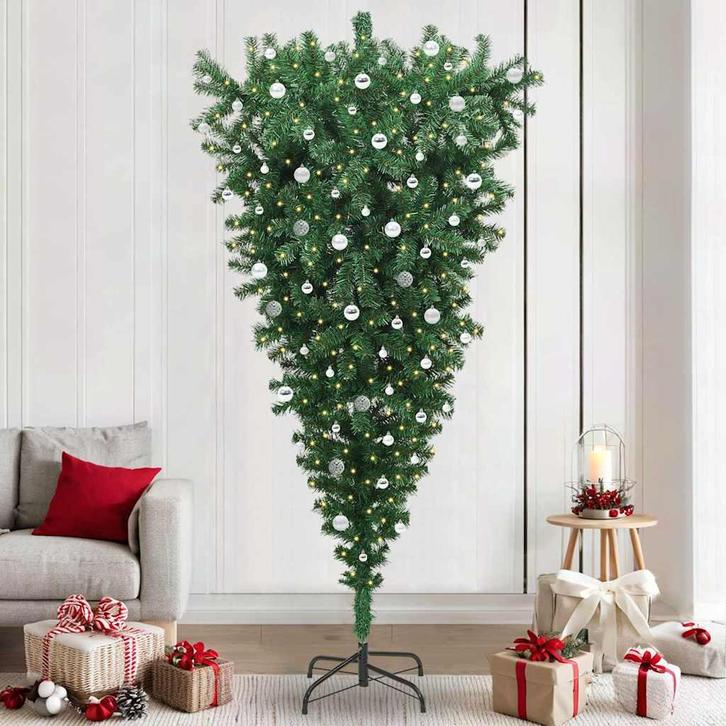 vidaXL Ondersteboven Kunst Kerstboom met Ballenset Groen 240, Diversen, Kerst, Nieuw, Verzenden