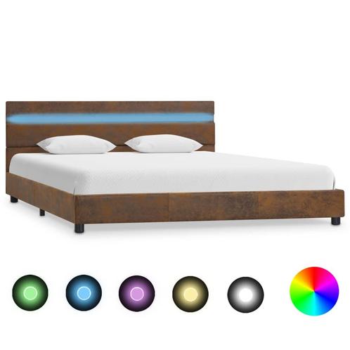 vidaXL 284807  Cadre de lit avec LED Marron Tissu, Huis en Inrichting, Slaapkamer | Bedden, Verzenden