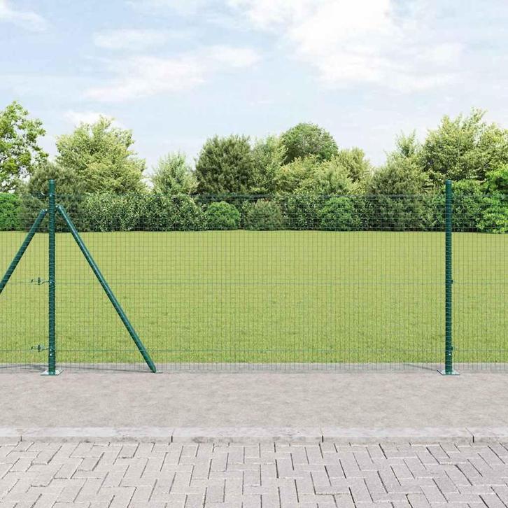 vidaXL Hek met Palen Groen 1 x 50 m Staal, Tuin en Terras, Tuinhekken en Hekwerk, Nieuw, Verzenden