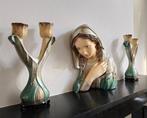 Beeld, Heilige Maagd Maria + 2 bijpassende tulp kandelaars -, Antiek en Kunst