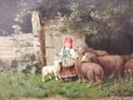 Europese school (XIX) - Fille avec moutons, Antiquités & Art