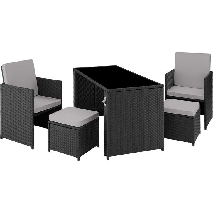 tectake Wicker zitgroep Palermo 2+2+1 - zwart / grijs, Tuin en Terras, Tuinsets en Loungesets, Verzenden