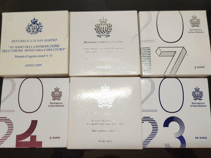 San Marino. 5 Euro / 10 Euro 2009/2023 (6 monete) Proof, Postzegels en Munten, Munten | Europa | Euromunten
