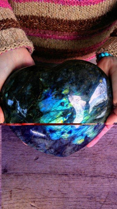 labradoriet Hart - blauw + goud kleuren - Hoogte: 17 cm -, Collections, Minéraux & Fossiles