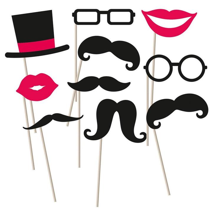 Photobooth Moustache Set 10 delig, Hobby en Vrije tijd, Feestartikelen, Nieuw, Verzenden
