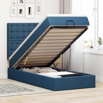 vidaXL Bed poef met matras en LEDs 90x200 cm stof blauw, Huis en Inrichting, Verzenden, Nieuw