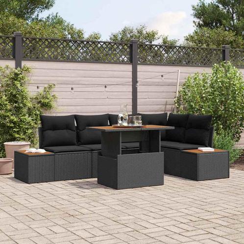 vidaXL 6-delige tuin eettafel set met kussens in zwart poly, Tuin en Terras, Tuinsets en Loungesets, Nieuw, Verzenden