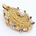 Hanger - 18 karaat Geel goud Parel - Saffier