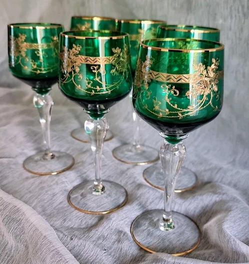 Drinkset (6) - Glas - Wijn Römer ECHT BOHEMIA, Antiek en Kunst, Curiosa en Brocante
