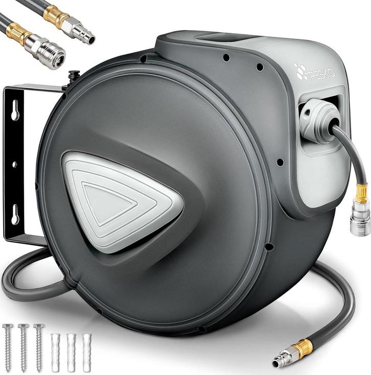 Automatische Luchtslanghaspel - Luchthaspel - 30 meter - Gri, Jardin & Terrasse, Tuyaux d'arrosage, Envoi