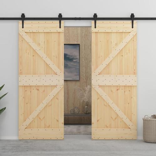 vidaXL Schuifdeur met beslag 90x210 cm massief grenenhout, Doe-het-zelf en Bouw, Deuren en Vliegenramen, Nieuw, Verzenden