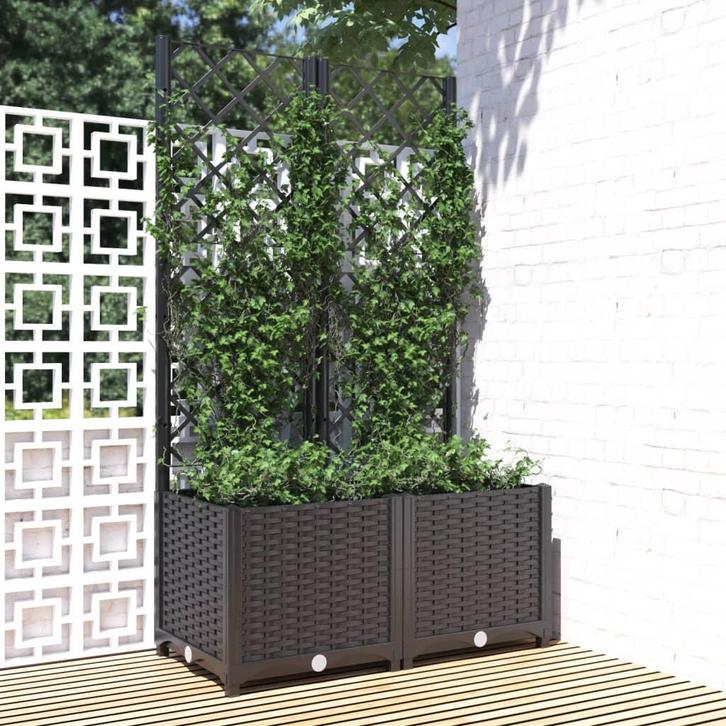 vidaXL Plantenbak met trellis zwart 80x40x136 cm PP, Jardin & Terrasse, Pots de fleurs, Envoi