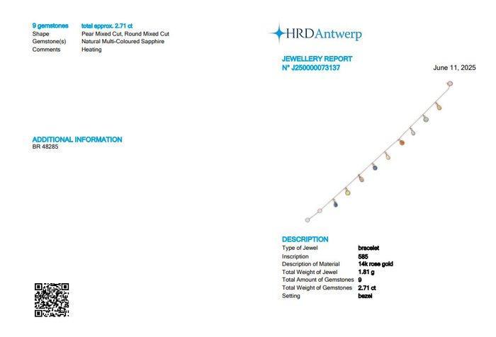 Schakelarmband - 14 karaat Roségoud - 2.71ct. tw. Saffier -, Handtassen en Accessoires, Antieke sieraden