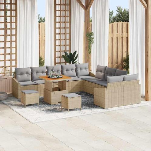 vidaXL 13-delige tuin sofa set met kussens in beige poly, Tuin en Terras, Tuinsets en Loungesets, Nieuw, Verzenden
