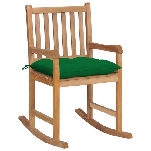 vidaXL Schommelstoel met groen kussen massief teakhout, Tuin en Terras, Tuinstoelen, Nieuw, Verzenden