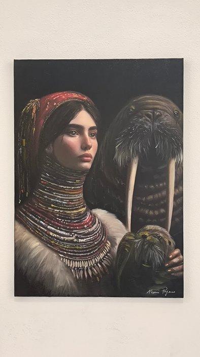 Ninni Pagano (1969) - Modella inuit, Antiek en Kunst, Kunst | Schilderijen | Klassiek