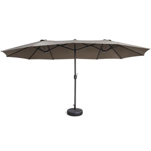Dubbele parasol incl. hoes - taupe - 450 x 270 x 240 cm, Huis en Inrichting, Tafels | Eettafels, Nieuw, Verzenden