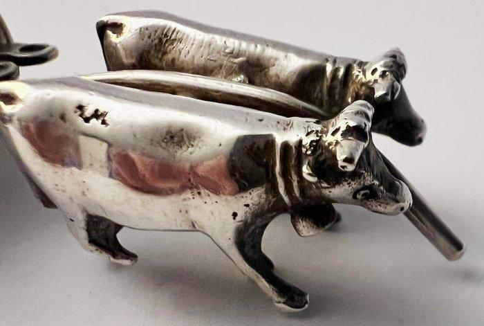 Beeldje - Miniatuur zilver Ossenkar .925 - .925 zilver, Antiek en Kunst, Antiek | Zilver en Goud