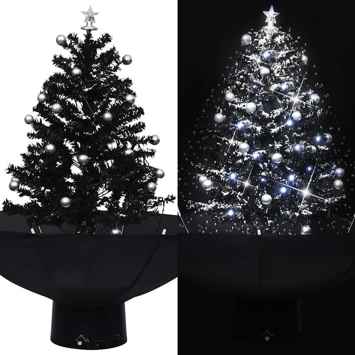 vidaXL Kerstboom sneeuwend met paraplubasis 75 cm PVC zwart, Diversen, Kerst, Nieuw, Verzenden