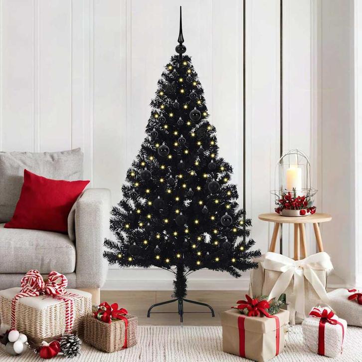 vidaXL Kunststof Voorverlichte Kerstboom met 150 LED Zwart, Diversen, Kerst, Nieuw, Verzenden