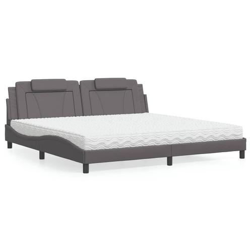 vidaXL Bed met matras kunstleer grijs 200x200 cm, Huis en Inrichting, Slaapkamer | Bedden, Nieuw, Verzenden