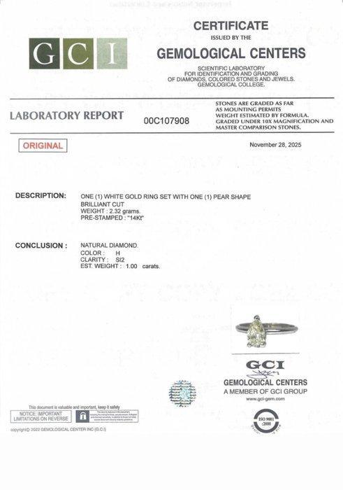 Zonder minimumprijs - Ring - 14 karaat Witgoud - 1.00ct. tw., Handtassen en Accessoires, Ringen