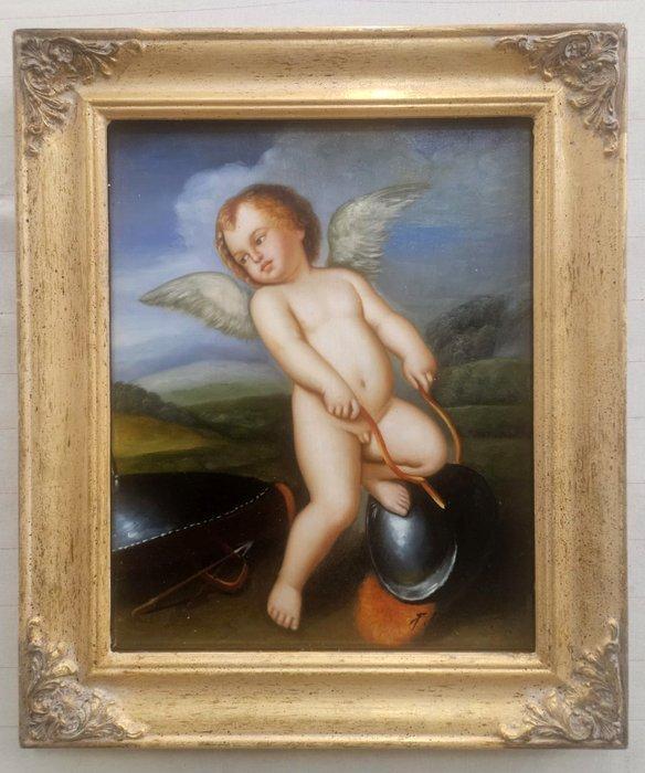 F. Poncelet - Putto alato spezza gli strumenti di Minerva, Antiek en Kunst, Kunst | Schilderijen | Klassiek