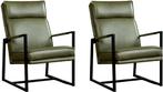 Set van 2 Olijfgroene leren industriële design fauteuils -, Huis en Inrichting, Fauteuils, Nieuw, Leer, Ophalen of Verzenden, 75 tot 100 cm