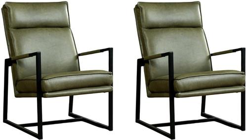 Set van 2 Olijfgroene leren industriële design fauteuils -, Huis en Inrichting, Fauteuils, 50 tot 75 cm, 75 tot 100 cm, Nieuw