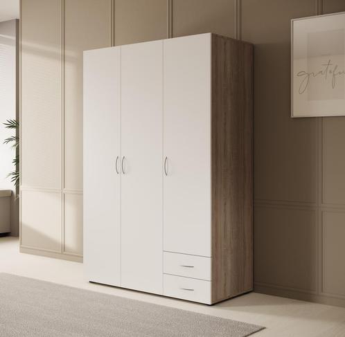 Kledingkast 120cm wit eiken | Scharnierdeuren Garderobekast, Huis en Inrichting, Kasten | Overige, Nieuw, Verzenden