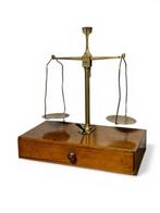 Balans of weegschaal - Koper, Hout - Apothekersweegschaal, Antiek en Kunst