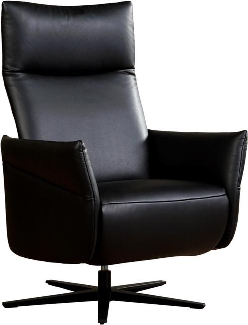 Zwarte leren moderne relaxfauteuil - staal zwart frame met, Huis en Inrichting, Fauteuils, 75 tot 100 cm, Nieuw, 50 tot 75 cm
