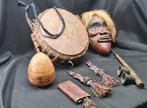 5 Afrikaanse accessoires: Koperen en huiden trommel - Kameel