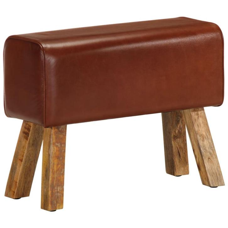vidaXL Bankje turnbok 58 cm echt leer en massief mangohout, Huis en Inrichting, Stoelen, Nieuw, Verzenden