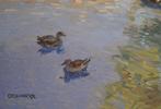 Chris van Dijk (1952) -  Canards dans lArmancon, Antiek en Kunst, Kunst | Schilderijen | Klassiek