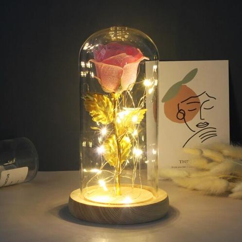 Kunst Roos in Glazen Stolp met Verlichting - Zijden Rozen, Maison & Meubles, Accessoires pour la Maison | Plantes & Fleurs artificielles