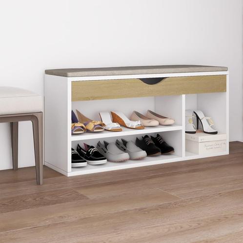 vidaXL Schoenenbank en kussen 104x30x49 cm hout wit sonoma, Maison & Meubles, Armoires | Armoires à chaussures, Envoi