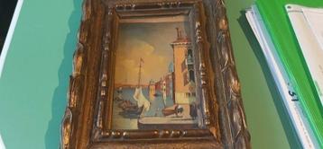 Scuola italiana (XIX-XX) - Scena di porto con gondole e