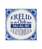 Delfts Blauw Tegel 80 Jaar 14,5cm, Huis en Inrichting, Woonaccessoires | Schilderijen, Tekeningen en Foto's, Verzenden, Nieuw