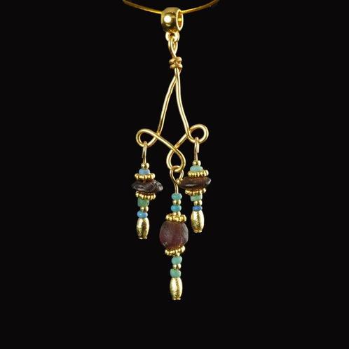 Oud-Romeins Hanger met Romeinse glaskralen, Handtassen en Accessoires, Antieke sieraden