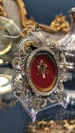 Antique Reliquaire - Argent, Verre, Textile - 1800-1850 -, Antiquités & Art