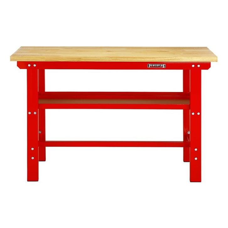 Werkbank rood 150 cm met hardhouten blad, Doe-het-zelf en Bouw, Werkbanken, Ophalen of Verzenden