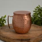 Puur Koperen Moscow Mule Beker Gehamerd met Deksel ± 300 ml, Sport en Fitness, Ophalen of Verzenden, Nieuw