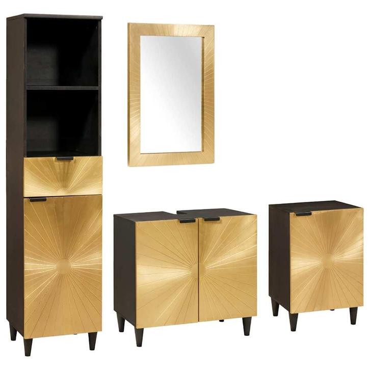 vidaXL Badkamerkast set 4 pcs Zwart en Goud Massief Mango, Huis en Inrichting, Badkamer | Badkamermeubels, Nieuw, Verzenden
