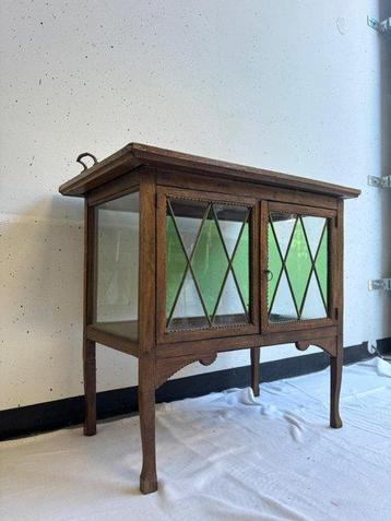 Kast - Zeldzame Theekast met Glas-in-Lood Raam en Donker, Antiek en Kunst