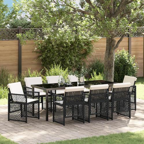 vidaXL 9-delige tuinset met kussens - zwart poly rattan, Tuin en Terras, Tuintafels, Nieuw, Verzenden